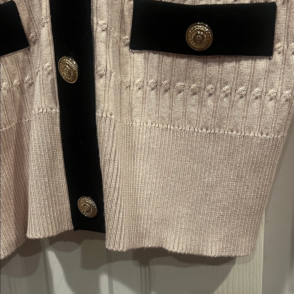 Adrianna Papell tan Cardigan with Black and gold Accents - Picture 7 of 10